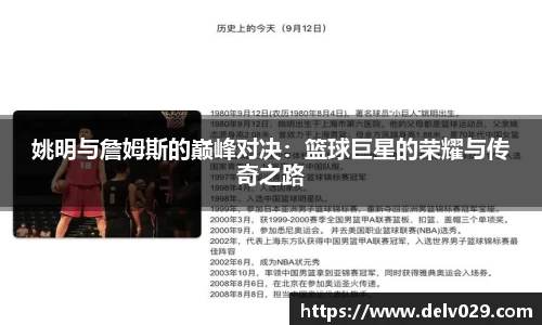 姚明与詹姆斯的巅峰对决：篮球巨星的荣耀与传奇之路